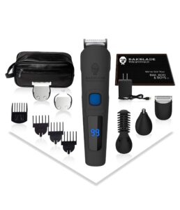 bakblade 11-in-1 mens grooming kit for manscaping - bodbarber - electric beard trimmer for men, groin groomer, body groomer, nose & ear groomer - cordless & waterproof hair clippers - men gift set