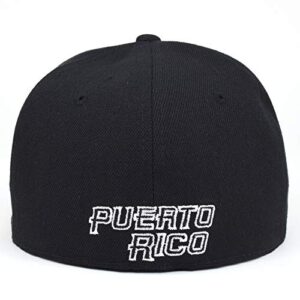 PR Fitted Two Tone Solid Caps Puerto Rico Flag Embroidered hat Front Side Back (Black/Black Emb, XLarge)