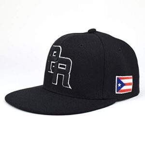 PR Fitted Two Tone Solid Caps Puerto Rico Flag Embroidered hat Front Side Back (Black/Black Emb, XLarge)