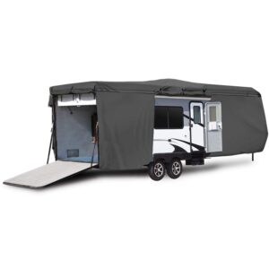 Waterproof Superior RV Motorhome Travel Trailer/Toy Hauler Cover Fits Length 14'-16' Feet Travel Trailer Camper Zippered Panels Allow Access to The Door, Engine, Side Storage Areas, and Ramp Door