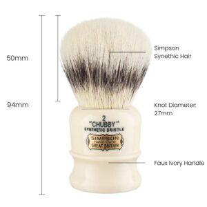 Chubby Shaving Brush- Simpson Shaving Brushes - Faux Ivory Handle (Chubby 2 Synthetic)