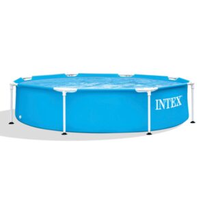 intex 28205eh 8 foot x 20 inch round metal frame outdoor backyard above ground swimming pool with reinforced sidewalls, blue (pool only)