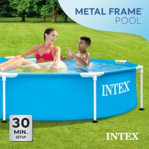 Intex 28205EH 8 Foot x 20 Inch Round Metal Frame Outdoor Backyard Above Ground Swimming Pool with Reinforced Sidewalls, Blue (Pool Only)