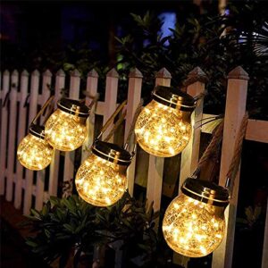 feiyan Solar Glass Lanterns Outdoor, Garden Solar Light Hanging Glass Jar Waterproof Lantern Table Lamps 30 LEDs for Balcony, Yard, Path,Home Decoration (Warm White)