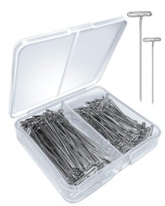 t pins, 150 pcs t shape sewing pins for wigs and crafts, stainless steel push pin kit with clear box, ideal for knitting, crocheting, modelling and office, 100 x 1-1/2 inch and 50 x 2 inch