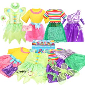 teuevayl little girl dress up trunk set, 20pcs girls pretend play princess role play costumes set, singer, princess, fairy costume for girl ages 3-7