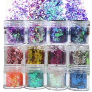 12 colors iridescent chunky glitter flakes kit irregular resin epoxy art craft paint glitters sparkles accessories festival cosmetic body glitter nail sequins stickers decor (irregular)