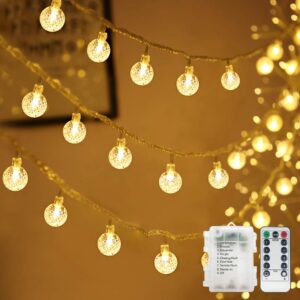 szwtc 33ft 80 leds globe string lights battery operated, fairy lights waterproof 8 modes with remote control for home, party, christmas, wedding, patio, garden decoration (warm white)