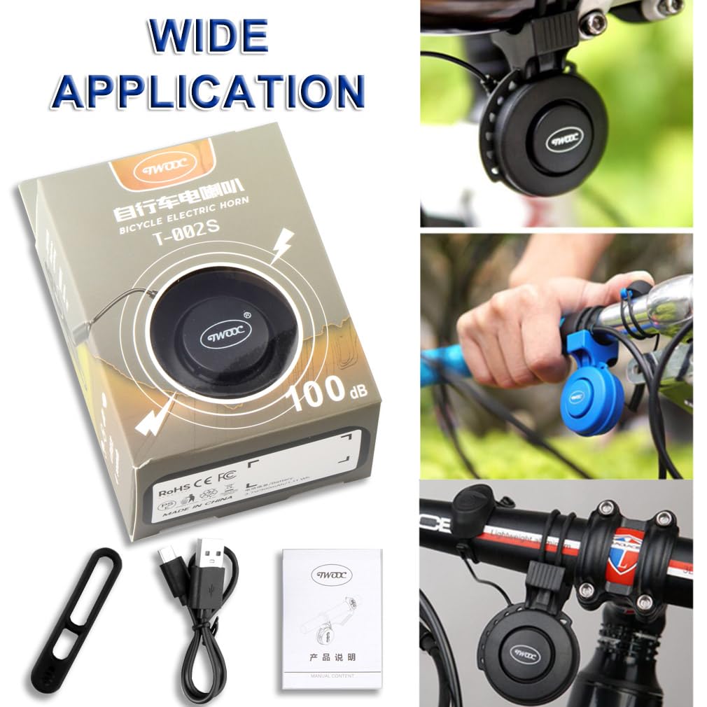 Electric Bike Horn, 100 dB Loud 4 Sound Modes Mini Bicycle Bell with USB Rechargeable Cycling Electronic Ring for Mountain Bike/Road Bike Handlebar Mount