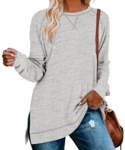 aokosor long sleeve shirts for women 2024 loose casual tunic tops for leggings light grey xl