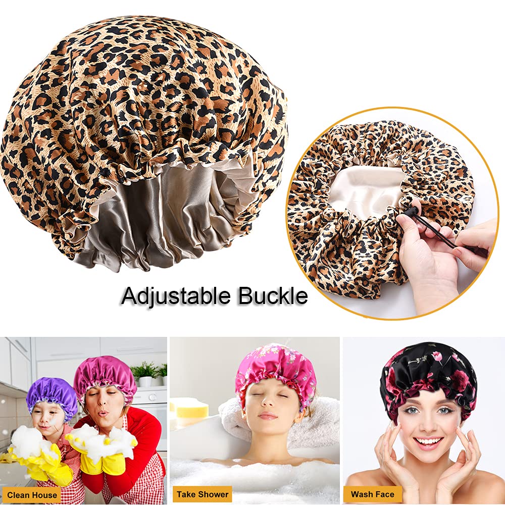 5pcs Satin Bonnet Silk Bonnet for Sleeping, Bonnets for Black Women Hair Bonnet for Sleeping Silk Sleep Cap, Double Layer Adjustable Bonnet for Curly Hair