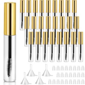 25 pieces 10 ml empty mascara tubes wand empty eyelash bottle clear refillable mascara container with 4 pieces funnels transfer pipettes for castor oil and diy cosmetics(gold)