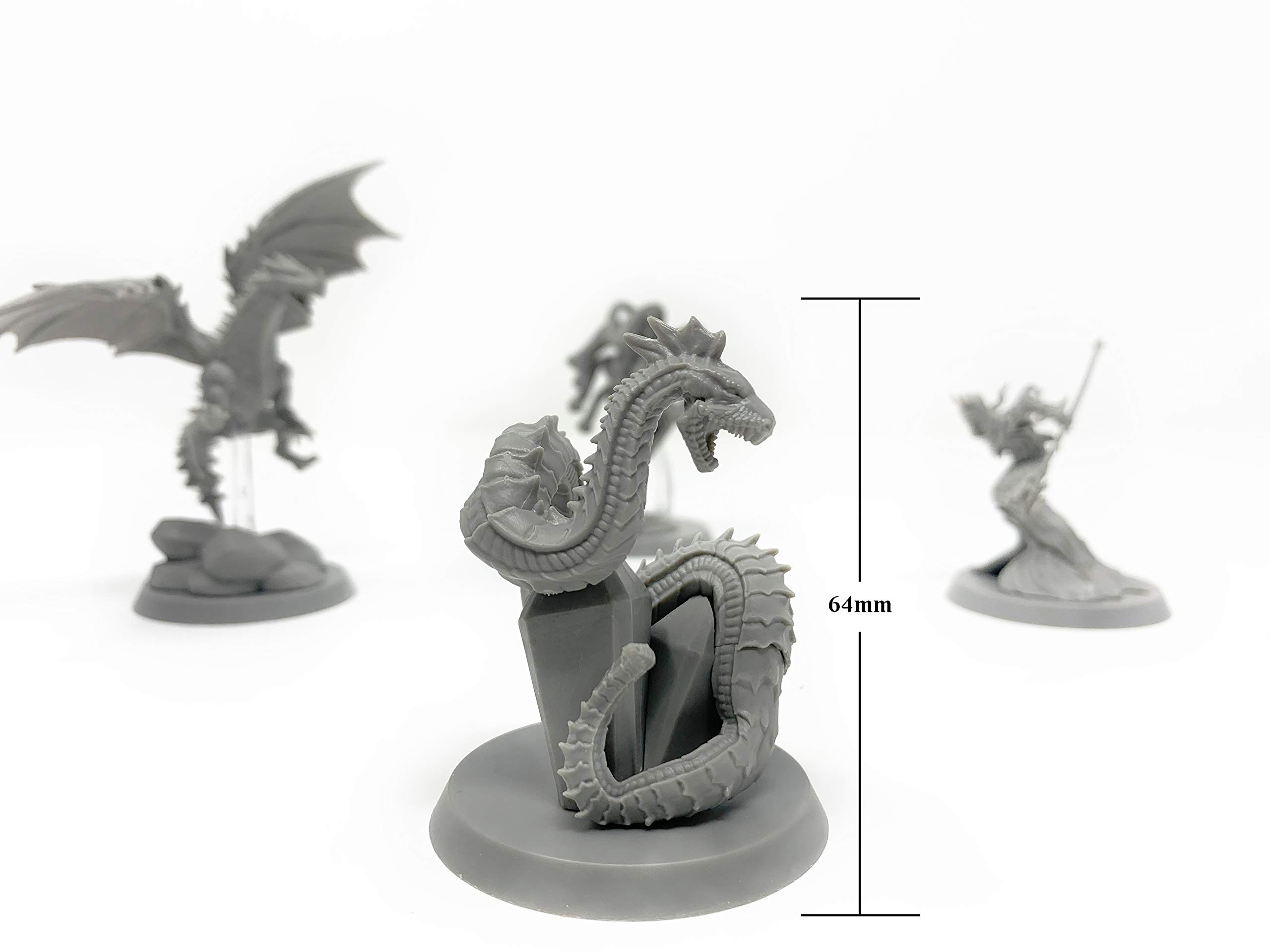 Citadel Black Colossal Onslaught Miniatures Set - 4 Pack - Large 50mm Base, D&D BBEG Unpainted Minis, Includes Dragon, Lich, Beholder, Basilisk