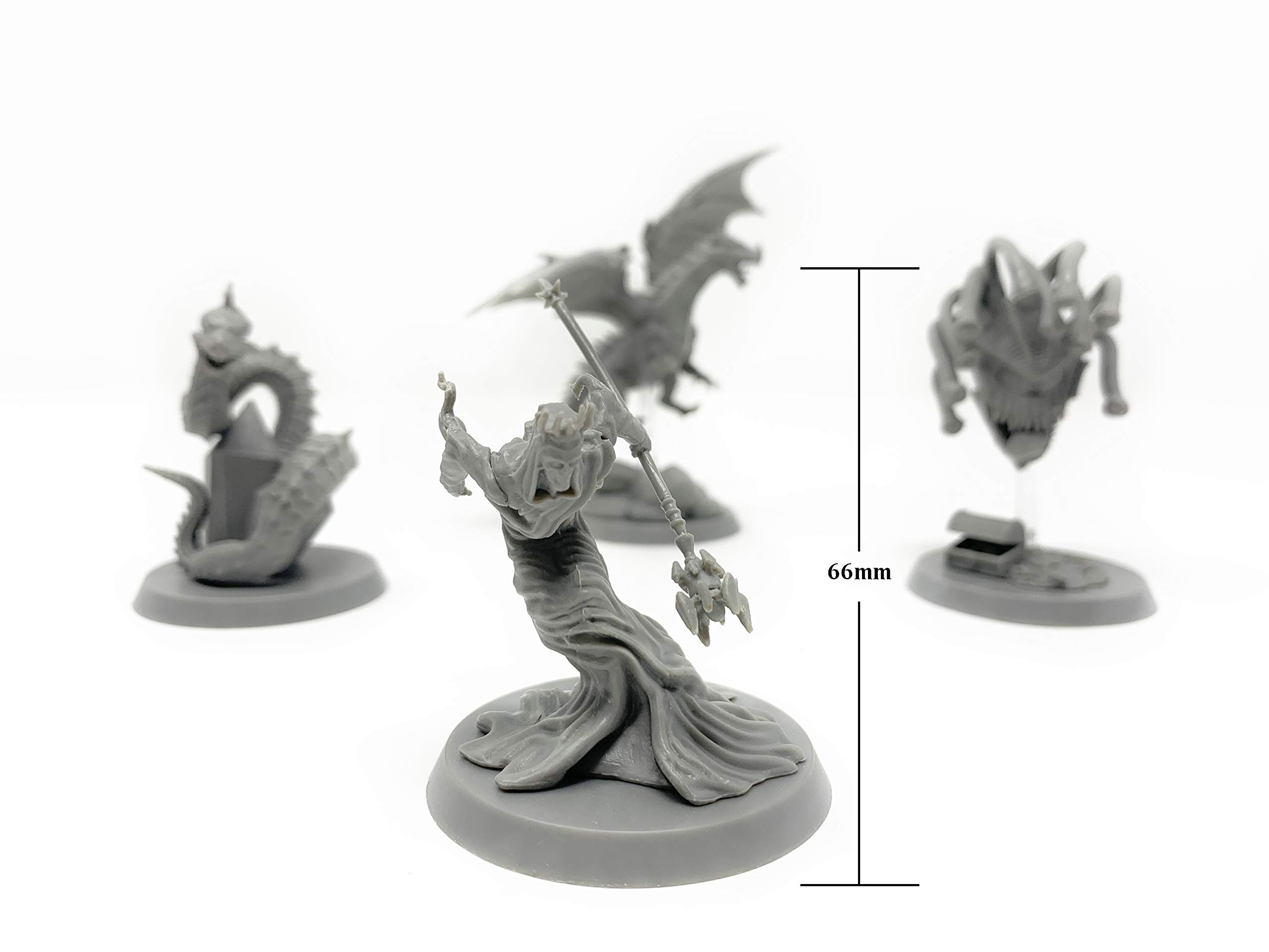 Citadel Black Colossal Onslaught Miniatures Set - 4 Pack - Large 50mm Base, D&D BBEG Unpainted Minis, Includes Dragon, Lich, Beholder, Basilisk