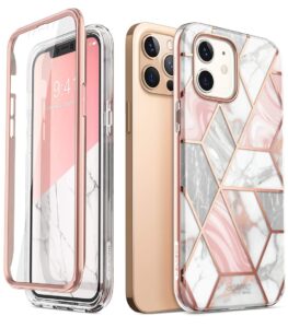 i-blason cosmo series case for iphone 12 / iphone 12 pro 5g 6.1 inch (2020 release), slim full-body stylish protective case with built-in screen protector (marble)