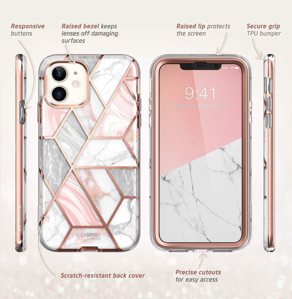 i-Blason Cosmo Series Case for iPhone 12 / iPhone 12 Pro 5G 6.1 inch (2020 Release), Slim Full-Body Stylish Protective Case with Built-in Screen Protector (Marble)