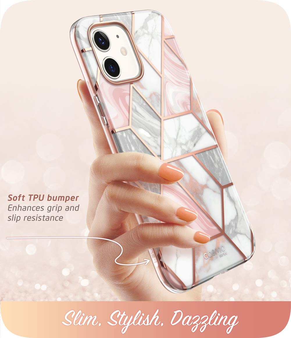 i-Blason Cosmo Series Case for iPhone 12 / iPhone 12 Pro 5G 6.1 inch (2020 Release), Slim Full-Body Stylish Protective Case with Built-in Screen Protector (Marble)