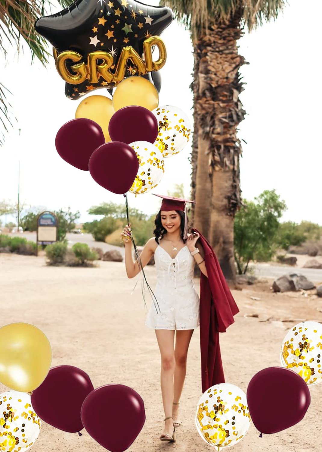 Maroon Gold Graduation Party Decorations 2024/Burgundy Gold Balloons/30pcs Burgundy Gold Birthday Women Maroon Gold Wedding/Fall Bridal Shower Decorations FSU Graduation