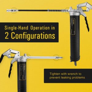 AZUNO Pistol Grip Grease Gun, 6500 PSI Heavy Duty Grease Guns with Flex Hose, Metal Extension, Professional Coupler and Sharp Nozzle