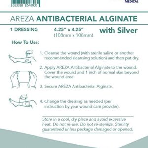 Silver Alginate (Antibacterial Alginate with Silver) 4.25"x4.25" Sterile; 10 Wound Dressings Per Box (1 Box) Areza Medical