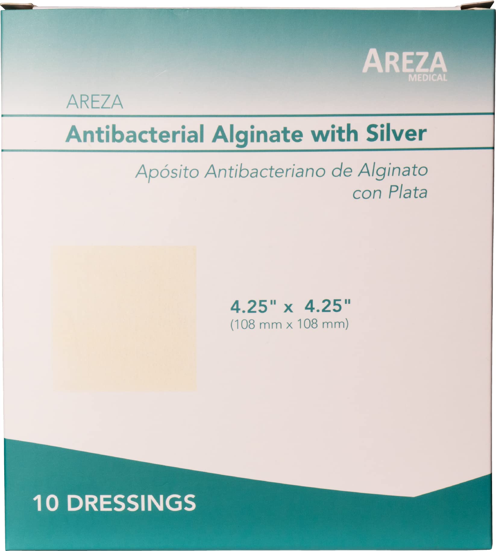 Silver Alginate (Antibacterial Alginate with Silver) 4.25"x4.25" Sterile; 10 Wound Dressings Per Box (1 Box) Areza Medical