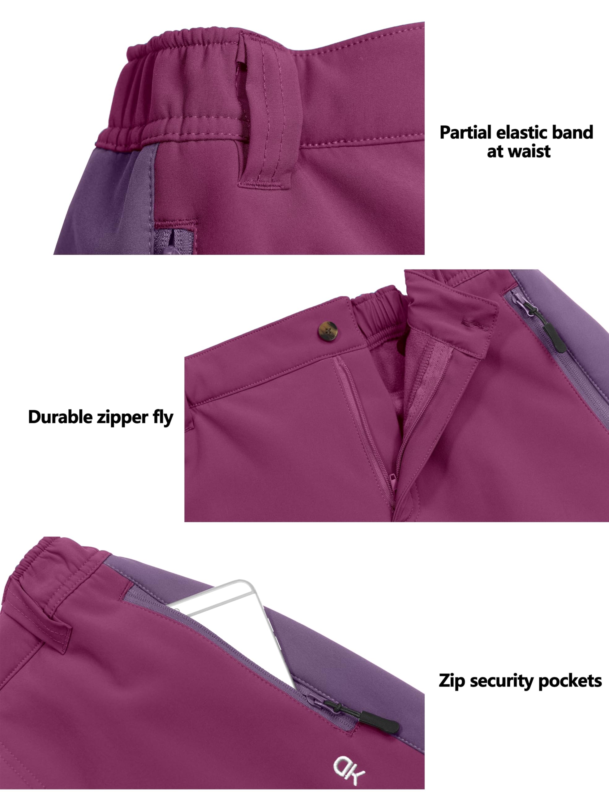 Little Donkey Andy Women’s Winter Hiking Ski Snowboarding Pants, Softshell Pants, Fleece Lined and Water Repellant Purple M