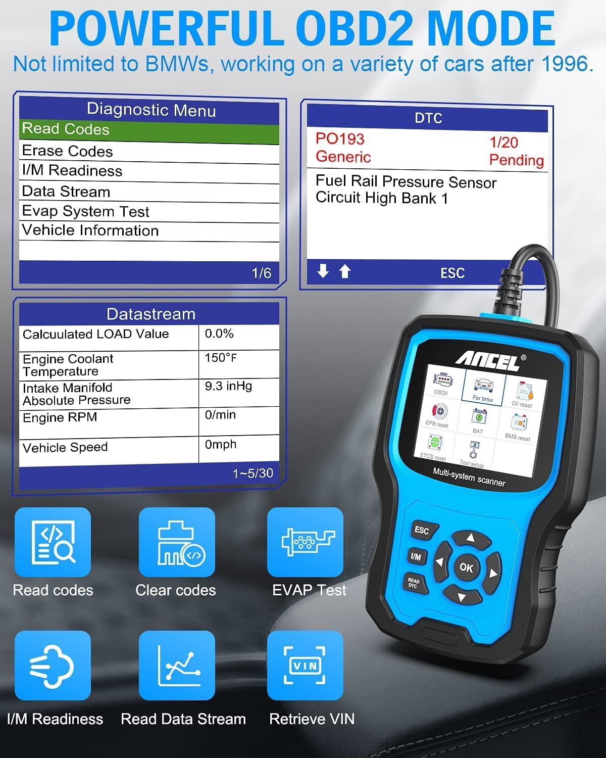 ANCEL BM700 Full Diagnostic Scan Tool Fit for BMW with Case, All Systems OBD2 Scanner Car Battery Registration Code Reader with ABS CBS Oil EPB SAS Fuel Pump Reset