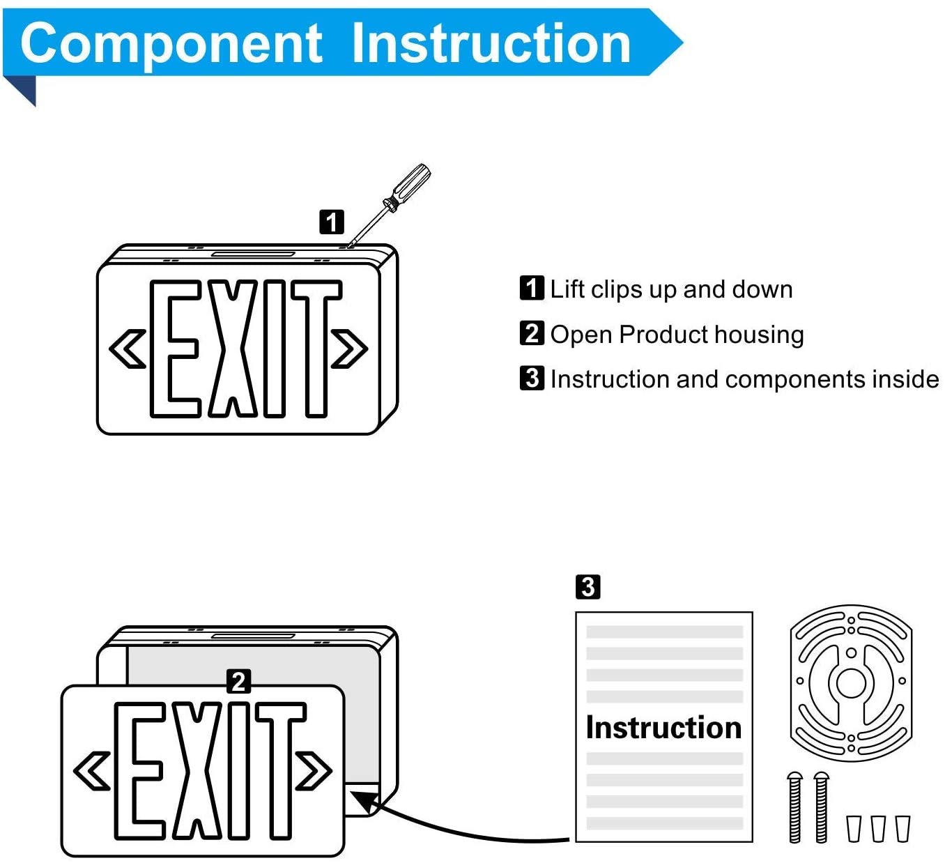 EXITLUX 6 Pack- Led Red LED Exit Signs with Emergency Lights -UL Listed Double Face Hardwired -120/277VAC - US Standard Emergency Exit Sign Lighting For Busniess.