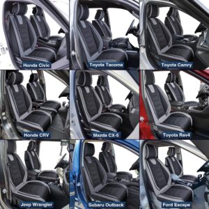 OASIS AUTO Car Seat Covers Premium Waterproof Faux Leather Cushion Universal Accessories Fit SUV Truck Sedan Automotive Vehicle Auto Interior Protector Full Set (OS-004 Black&Gray)