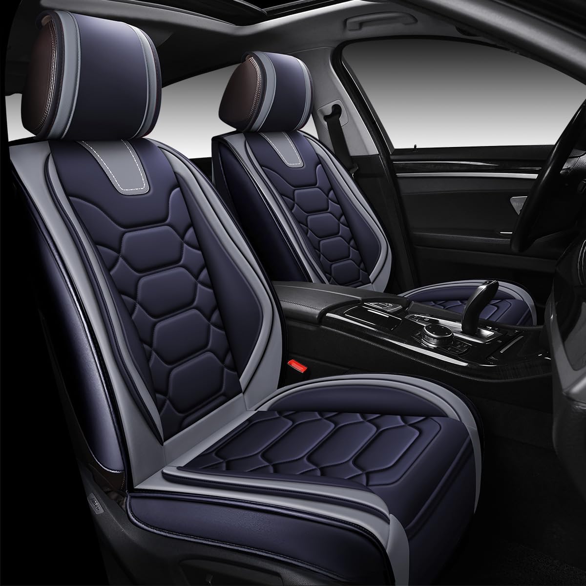 OASIS AUTO Car Seat Covers Premium Waterproof Faux Leather Cushion Universal Accessories Fit SUV Truck Sedan Automotive Vehicle Auto Interior Protector Full Set (OS-004 Black&Gray)