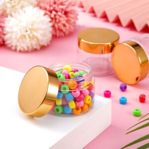 16 Pieces 60 ml/ 2 oz Round Clear Leak Proof Plastic Container Jars with Lids Plastic Jars Empty Storage Containers Refillable Storage Favor Jars for Travel Cosmetic Lotion Creams (Gold)