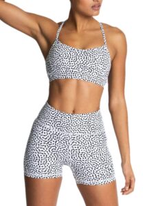 iwemek women 2 piece tracksuits yoga outfits seamless slim fit high waisted yoga leggings shorts + adjustable strap sport bra workout sets exercise running gym clothes white polka dots small