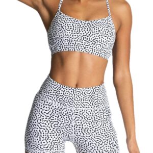 IWEMEK Women 2 Piece Tracksuits Yoga Outfits Seamless Slim Fit High Waisted Yoga Leggings Shorts + Adjustable Strap Sport Bra Workout Sets Exercise Running Gym Clothes White Polka Dots Small