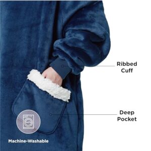 Bedsure Wearable Blanket Hoodie with Sleeves - Sherpa Hooded Blanket Adult as Gifts for Mom Women Girlfriend, Winter Sweatshirt Blanket Standard Navy