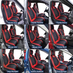 OASIS AUTO Car Seat Covers Premium Waterproof Faux Leather Cushion Universal Accessories Fit SUV Truck Sedan Automotive Vehicle Auto Interior Protector Full Set (OS-004 Black&Red)