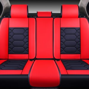 OASIS AUTO Car Seat Covers Premium Waterproof Faux Leather Cushion Universal Accessories Fit SUV Truck Sedan Automotive Vehicle Auto Interior Protector Full Set (OS-004 Black&Red)