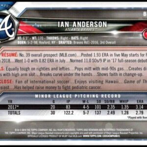 2018 Bowman Draft #BD-183 Ian Anderson RC Rookie Atlanta Braves MLB Baseball Trading Card