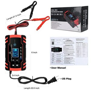 4 Modes Car Battery Charger, 24V/12V Battery Charger Automotive, 4A/8A LCD Battery Charger Switching Automatically from Fast Charging to Trickle Charging for AGM Lead-Acid Batteries