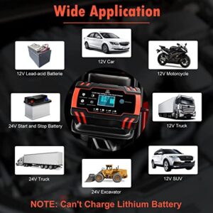 4 Modes Car Battery Charger, 24V/12V Battery Charger Automotive, 4A/8A LCD Battery Charger Switching Automatically from Fast Charging to Trickle Charging for AGM Lead-Acid Batteries