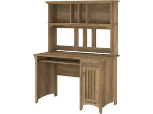 bush furniture salinas computer desk with hutch | study table with drawers, cabinets & pullout keyboard/laptop tray | modern home office desk in reclaimed pine | work desk with storage