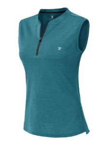 ysento women's dry fit tennis golf shirts 1/4 zip sleeveless collarless upf 50+ yoga gym workout tops shirts dark blue size xl