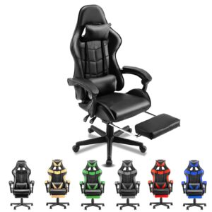 soontrans gaming chairs with footrest, pu leather office chair, gamer chair,ergonomic game chair with height adjustment, lumbar support (carbon black)