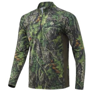 nomad mens pursuit 1/4 zip pullover, hunting shirt with sun protection, mossy oak shadowleaf, large