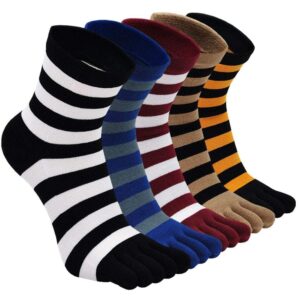 CaiDieNu Mens Toe Socks Cotton Athletic Running Five Finger Crew Socks