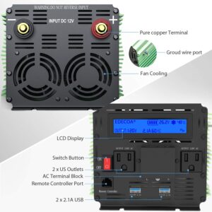 EDECOA 24V 3000 Watt Power Inverter DC 24V to AC 110V 120V 3000W Power Converter with LCD Display and Dual USB Remote