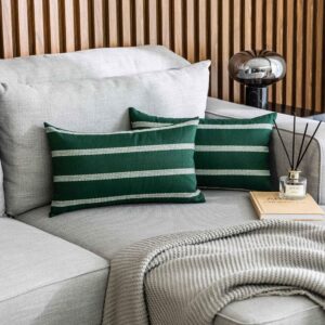 home brilliant rectangular throw pillow covers striped cotton lumbar accent pillowcases for couch car chair women holidays, 2 pieces, 12x20 inches(30cm x 50cm), green