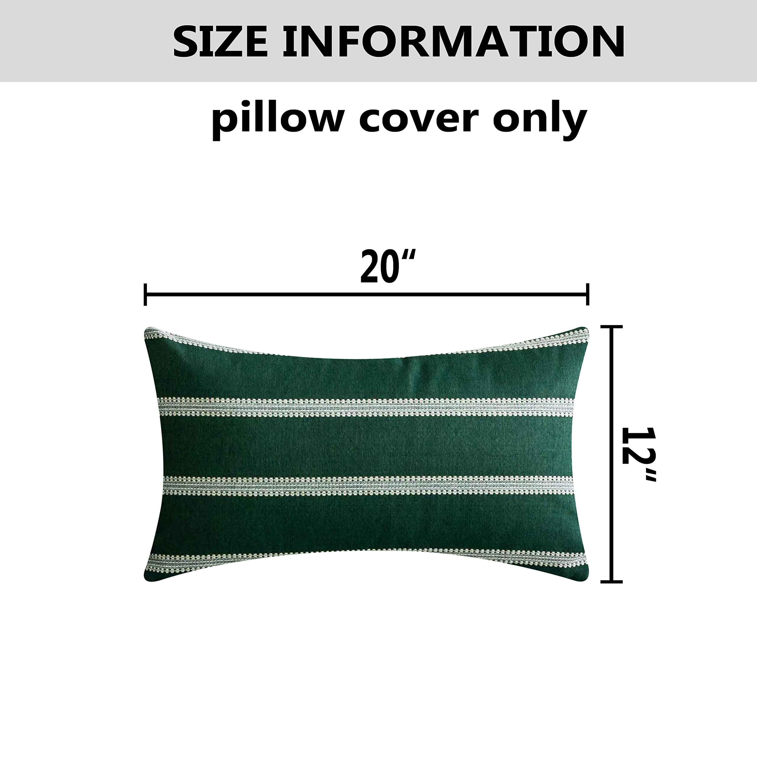Home Brilliant Rectangular Throw Pillow Covers Striped Cotton Lumbar Accent Pillowcases for Couch Car Chair Women Holidays, 2 Pieces, 12x20 inches(30cm x 50cm), Green