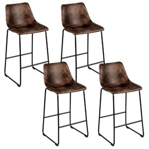 costway set of 2 bar stools, vintage faux suede bar stools, with metal legs, back and footrest, upholstered stools for home kitchen, pub (brown, 4)