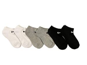 nike kids cushion no show socks 6 pack (black(un0371-w2f)/grey, 5-7(us kids shoe size 10c-3y))