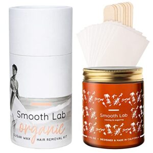 smooth lab, sugar wax hair removal kit - sugar waxing kit for sensitive skin - 100% organic all natural ingredients - perfect for bikini, arm, leg, chest, facial and body hair removal - outstander